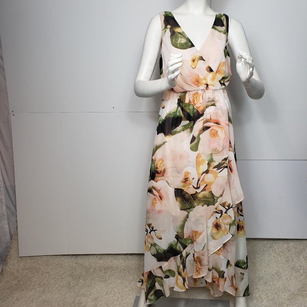 Sangria Orange Floral Vee Neck Summer Dress 4